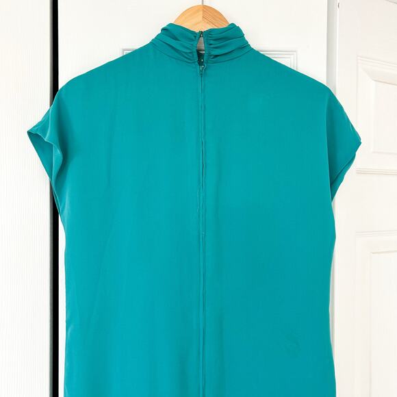 Patra Teal High Neck Shoulder Pad Midi Dress Women’s Size 8 EUC - Picture 4 of 7